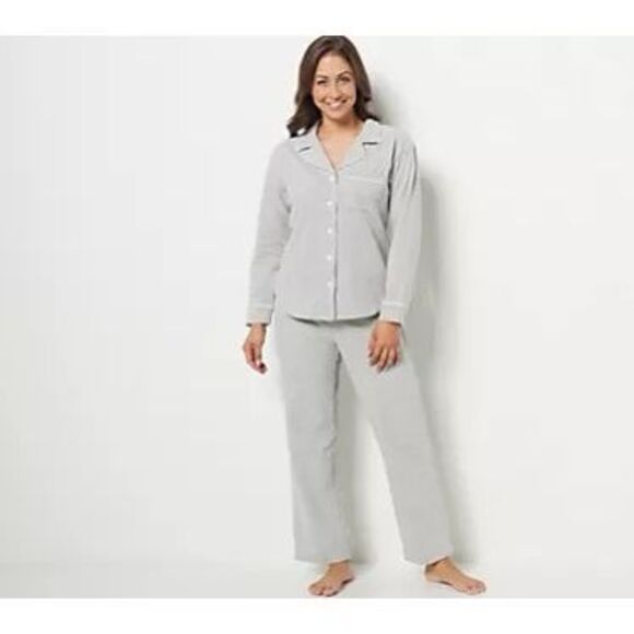Rebecca Minkoff $159 Notch Collar Pajama Set Gray Brushed Cotton Women’s M NEW